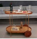 Ver imagem 1 de Carrinho Bar Adega Oval com 2 Prateleiras Aço Dourado com Madeira Laminada