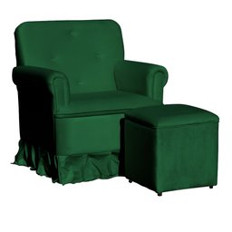 Poltrona Amamentação com Balanço + Puff Laura Veludo Verde - 1