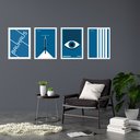 Ver imagem 2 de Kit 4 Quadros Artes Bauhaus Azuis e Branco 33x24cm - com Vidro:moldura Preta