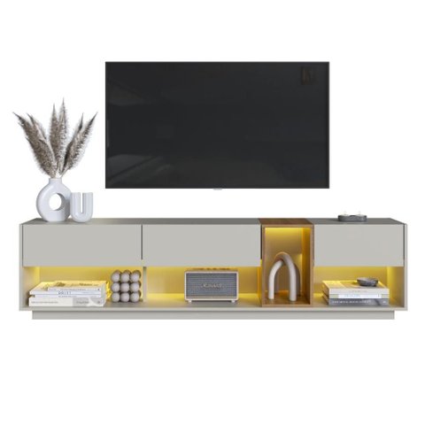 Rack para Tv até 65 Polegadas com 3 Gavetas e 1 Nicho com Iluminação em Led Rgb Mel/arenas -