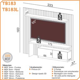 Painel Ripado Mdf para Tv 2,23 X 1,83m com Luzes Led Tb183l Pradel Móveis-freijó/off White - 5 Painel Ripado Mdf para Tv 2,23 X 1,83m com Luzes Led Tb183l Pradel Móveis-freijó/off White - 5