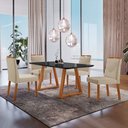 Ver imagem 1 de Conjunto Sala de Jantar Mesa Viena Madeira Maciça 140x80cm Tampo Retângular Vidro Preto com 4 Cadeir