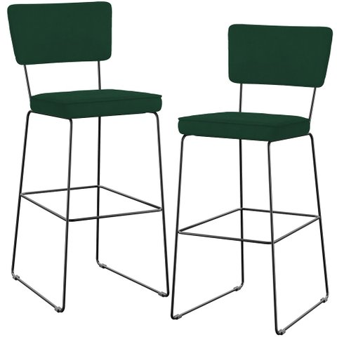 Kit 02 Banquetas para Cozinha Sala de Jantar Base em Aço Allana L02 Suede Verde Musgo - Lyam Decor