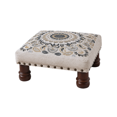 Banqueta Pashmina Madeira Estofada C Bordado Branco Besha A22XL39XC39