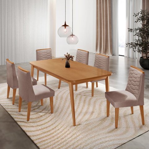 Mesa de Jantar Copper 180cm Tampo Mdf com 6 Cadeiras Eloise Moderna Mobília