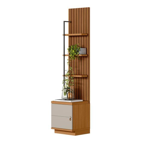 Módulo Lateral Decorativo Aloha Ripado com Prateleiras e Porta Nature/off White G77 - Gran Belo
