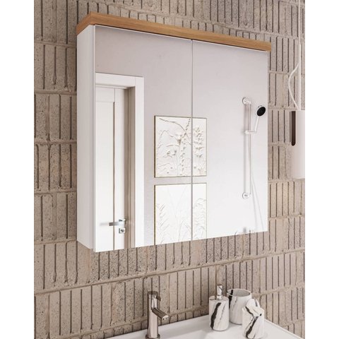 Armário de Banheiro 70cm 02 Portas com Espelho Ref 710 - Branco/Itapuã