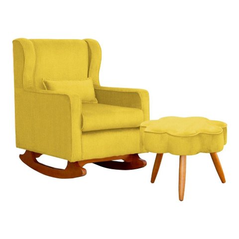 Poltrona C/ Puff Balanço Amamentação Aurora Suede Amarelo - Lm Decor