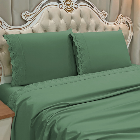 Jogo Cama King Kayla 300 Fios Algodão Bordado Inglês:verde