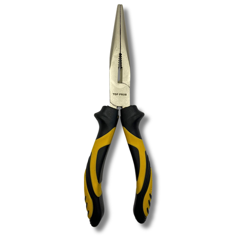 Alicate Bico Longo Reto 8" Meia Cana Niquelado Aço Carbono 200mm Cabo C/ Borracha Termoplástica