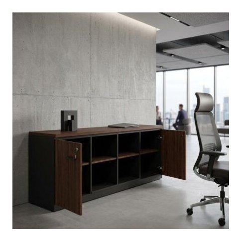 Armário Baixo Credenza com Nicho Central 1,60x0,72x0,45m - Workstart - Marsala/Preto - 23501