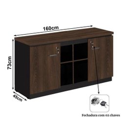 Armário Baixo Credenza com Nicho Central 1,60x0,72x0,45m - WORKSTART - MARSALA/PRETO - 23501 - 2