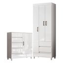 Ver imagem 1 de Guarda Roupa Solteiro com Cômoda Fit 3 Portas 2 Gavetas MDP Branco Brilho Santos Andirá