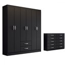 Ver imagem 3 de Guarda-roupa Casal Maya 6 Portas 2 Gavetas com Cômoda 10 Gavetas Preto - Panorama Móveis