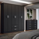 Ver imagem 1 de Guarda-roupa Casal Maya 6 Portas 2 Gavetas com Cômoda 10 Gavetas Preto - Panorama Móveis