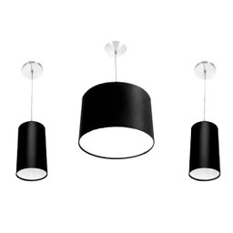Kit Pendente Dome + 2 Pendente Cilindrica Preto - 1