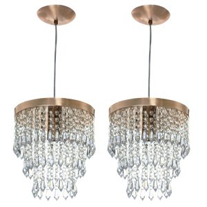 Kit 2 Lustre Pendente De Cristal Acrílico Manucrilic Cobre