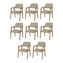 Ver imagem 1 de Conjunto 8 Cadeiras de Jantar Ruth Estrutura em Madeira Maciça Estilo Retrô Linho Bege Escuro