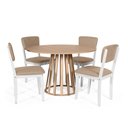 Ver imagem 1 de Mesa de Jantar Redonda Gabi Jade com 4 Cadeiras Estofadas Ella Branco/marrom Claro