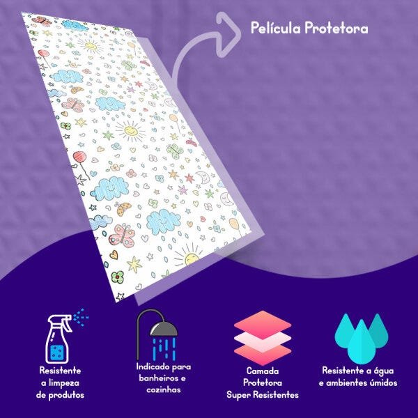 Papel De Parede Para Quarto Infantil Desenho Infantil Céu Sol Estrelas E  Variados