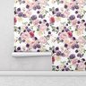 Papel De Parede Floral Fundo Branco Flores Rosa e Roxo Com Laminação - 3