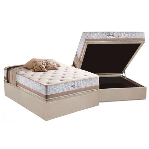 Cama Box Baú Casal: Colchão Molas Masterpocket Ensacadas Herval Maxspring Spain + Base Crc Suede