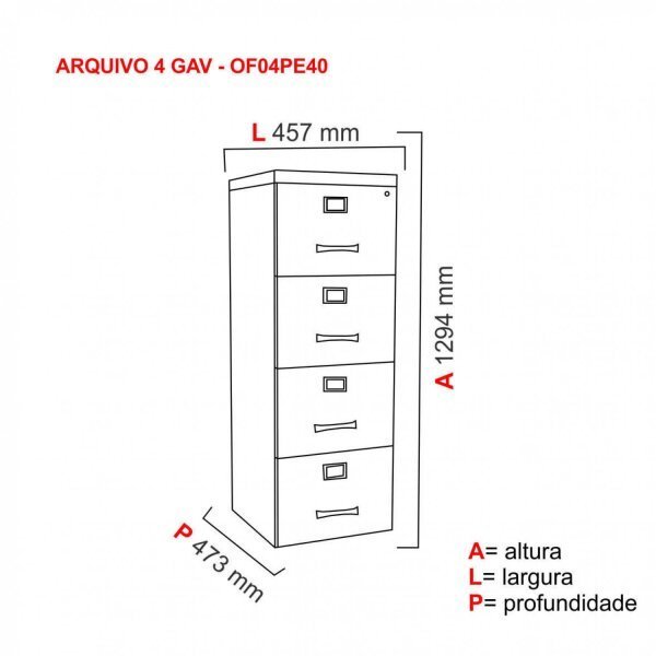 Armário de Arquivo Oficio PE40 Pandin 45,70 cm (largura) em MDP Cor Noce Naturalle e Preto 4 Gavetas - 3