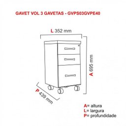 Gaveteiro 3 Gavetas com Rodízios Pe40 Pandin Móveis - 3