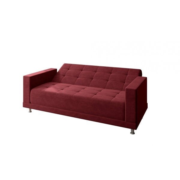 Sofá Cama 3 Lugares Mônaco Móveis Digital - Veludo Vermelho - 4