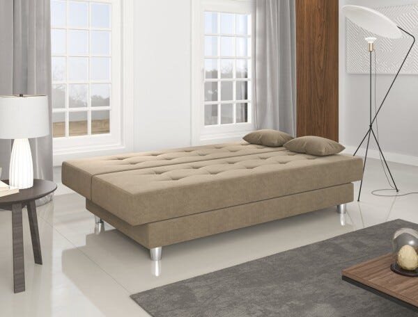 Sofá Cama 3 Lugares Napoli Móveis Digital - Veludo Areia - 5