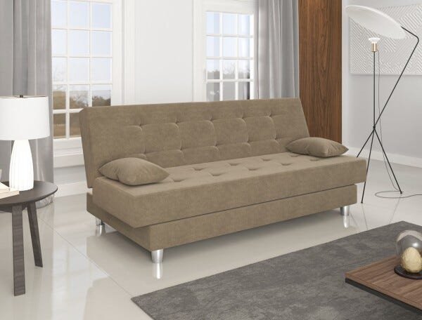 Sofá Cama 3 Lugares Napoli Móveis Digital - Veludo Areia - 3