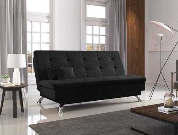 Sofá Cama 3 Lugares Firenze Móveis Digital - Veludo Preto - 1