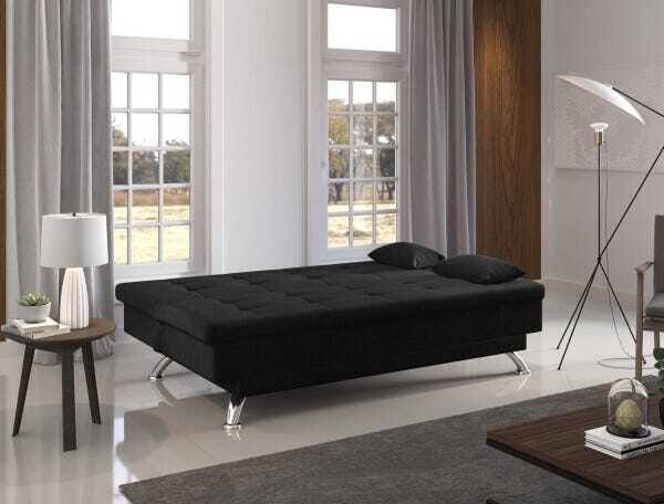 Sofá Cama 3 Lugares Firenze Móveis Digital - Veludo Preto - 2