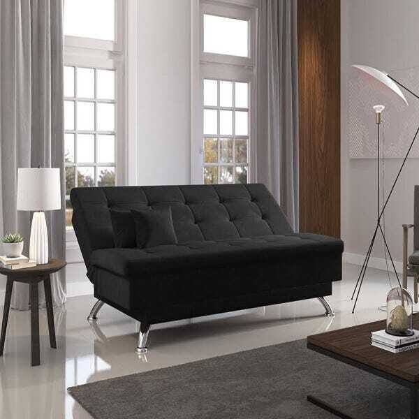 Sofá Cama 3 Lugares Firenze Móveis Digital - Veludo Preto - 3