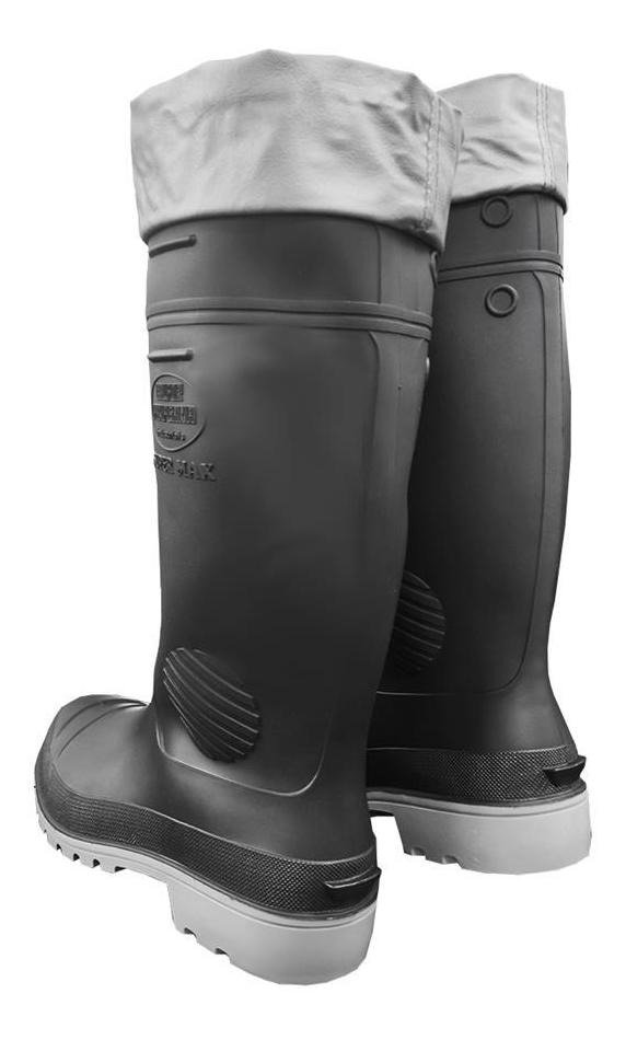 Bota Borracha Pvc Impermeável Galocha Cinza com Amarra Indus Preta com Cinza Liso 4546 Br - 4