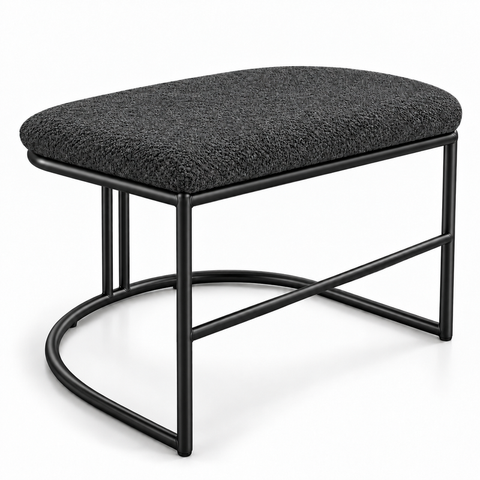 Puf Poltrona Lua Premium Base Metal Preta Boucle Cinza Escuro/Grafite