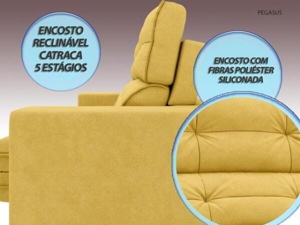 Sofá Pegasus 2,30M Assento Retrátil e Reclinável Velosuede Canário - NetSofás - 7