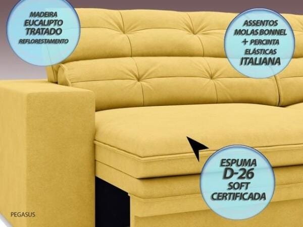Sofá Pegasus 2,30M Assento Retrátil e Reclinável Velosuede Canário - NetSofás - 2