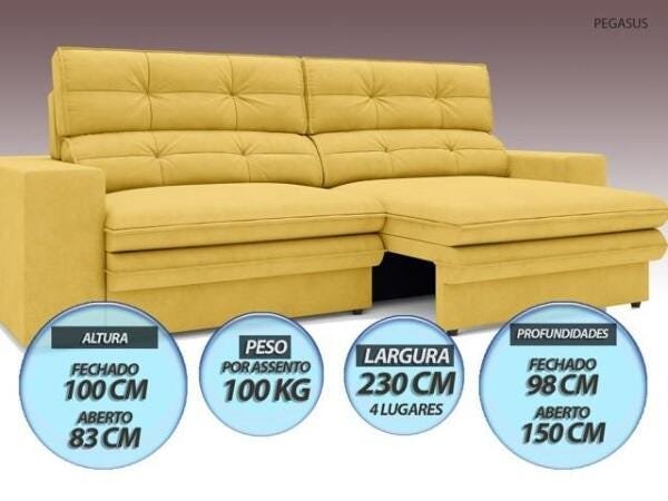 Sofá Pegasus 2,30M Assento Retrátil e Reclinável Velosuede Canário - NetSofás - 5