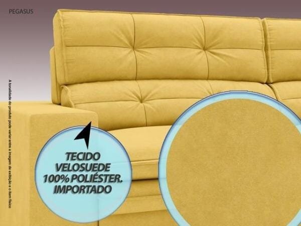 Sofá Pegasus 2,30M Assento Retrátil e Reclinável Velosuede Canário - NetSofás - 4
