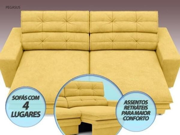 Sofá Pegasus 2,30M Assento Retrátil e Reclinável Velosuede Canário - NetSofás - 3