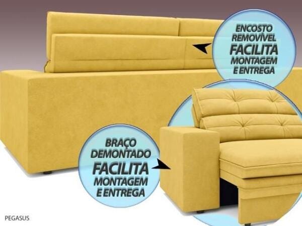 Sofá Pegasus 2,30M Assento Retrátil e Reclinável Velosuede Canário - NetSofás - 6