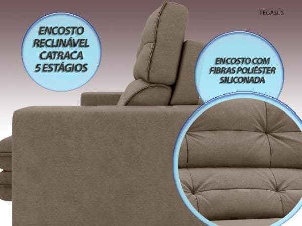 Sofá Pegasus 2,30M Assento Retrátil e Reclinável Velosuede Capuccino - NetSofás - 7