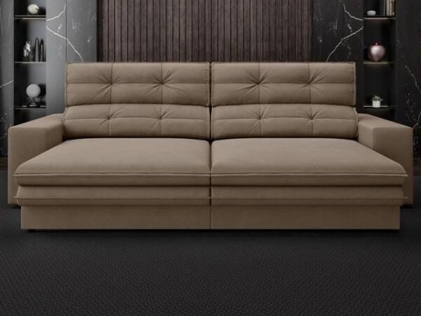 Sofá Pegasus 2,30M Assento Retrátil e Reclinável Velosuede Capuccino - NetSofás - 1