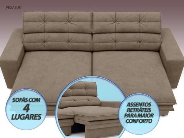 Sofá Pegasus 2,30M Assento Retrátil e Reclinável Velosuede Capuccino - NetSofás - 3