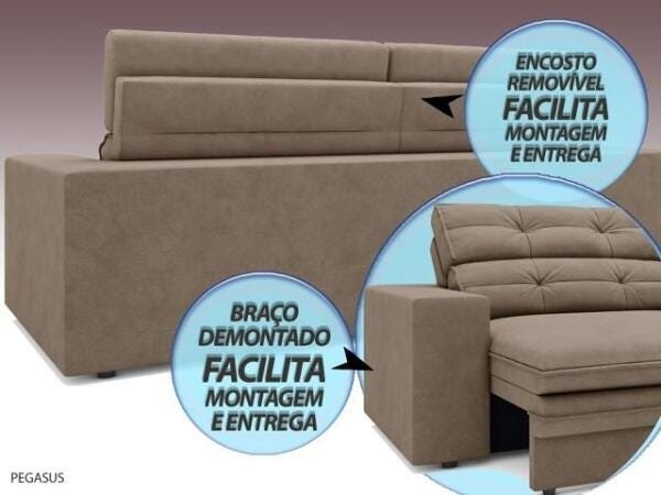 Sofá Pegasus 2,30M Assento Retrátil e Reclinável Velosuede Capuccino - NetSofás - 6