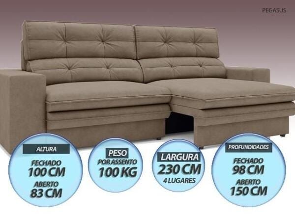 Sofá Pegasus 2,30M Assento Retrátil e Reclinável Velosuede Capuccino - NetSofás - 5