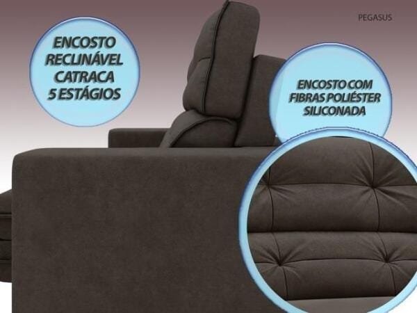 Sofá Pegasus 2,30M Assento Retrátil e Reclinável Velosuede Chocolate - NetSofás - 7