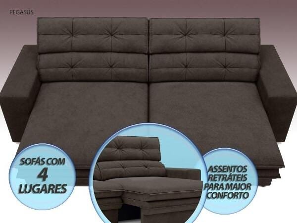 Sofá Pegasus 2,30M Assento Retrátil e Reclinável Velosuede Chocolate - NetSofás - 3