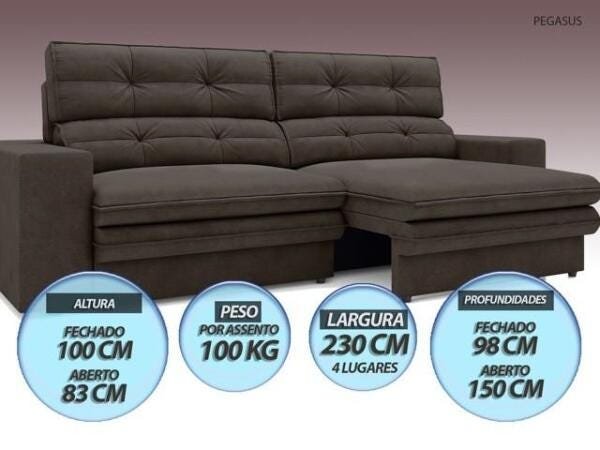 Sofá Pegasus 2,30M Assento Retrátil e Reclinável Velosuede Chocolate - NetSofás - 5